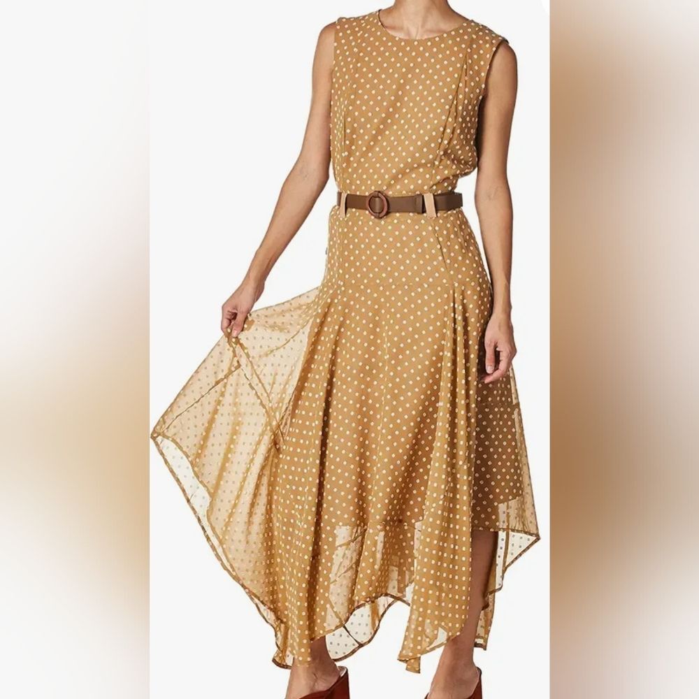 Calvin Klein Gold Polka Dot Midi Dress